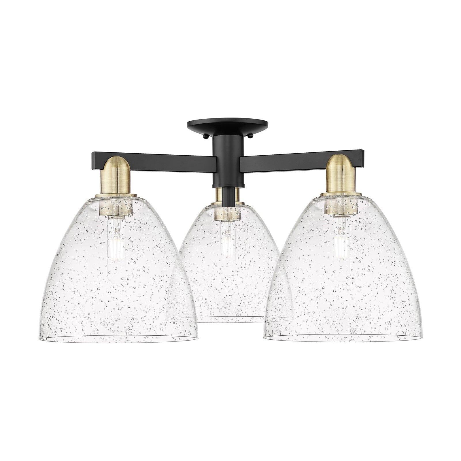 Innovations Bristol 27in 3-Light Semi-Flush Mount | Industrial Black Antique Brass Steel and Seedy Glass | Kitchen & Hallway | Model 716-3F-BAB-GBD-94