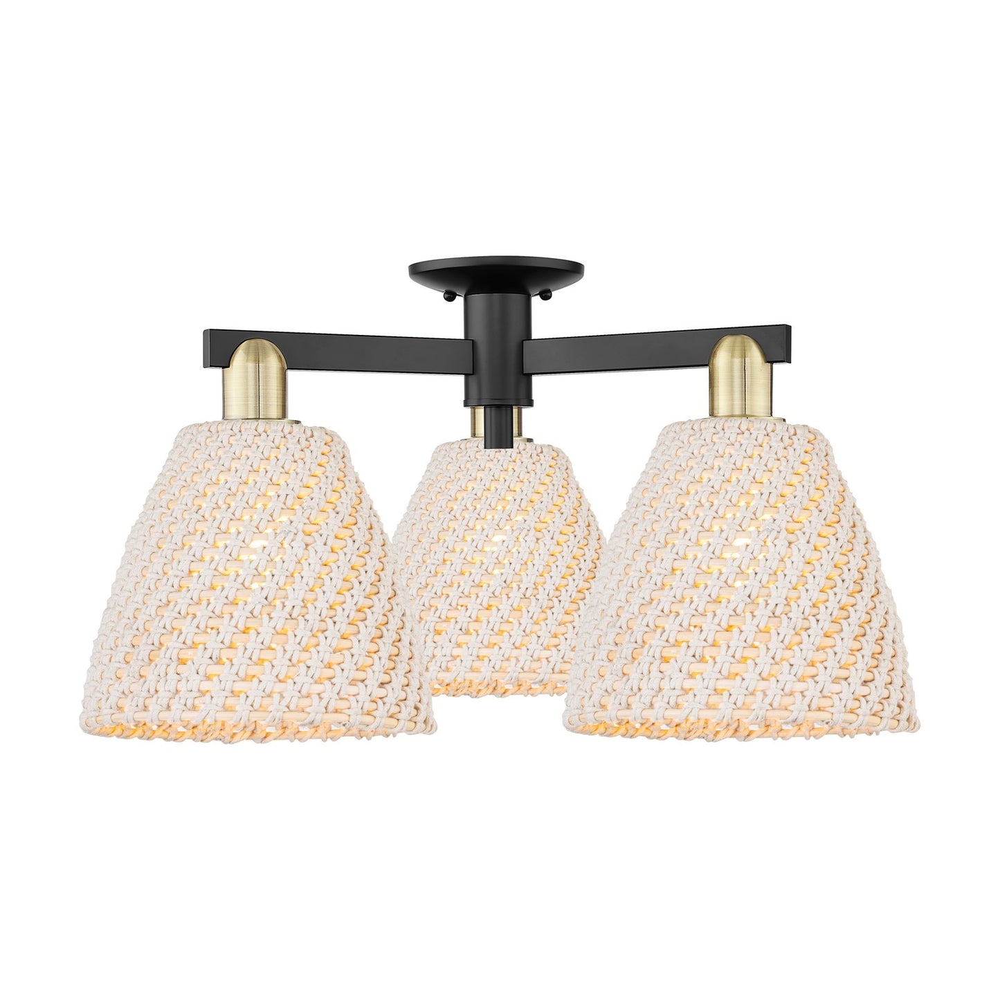 Innovations Bristol Natural 27in 3-Light Semi-Flush Mount | Industrial Black Antique Brass and Natural Fiber Dome | Kitchen & | Model 716-3F-BAB-NBD-9-NAT