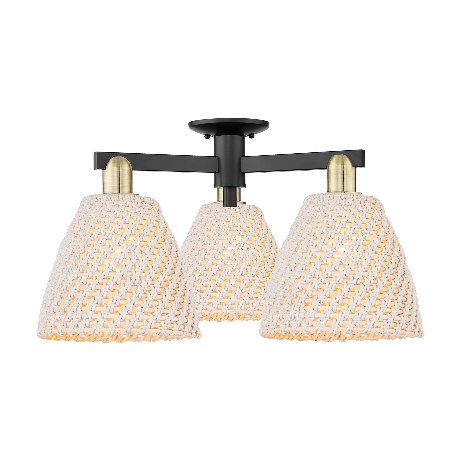 Innovations Bristol Natural 27in 3-Light Semi-Flush Mount | Industrial Black Antique Brass and Natural Fiber Dome | Kitchen & | Model 716-3F-BAB-NBD-9-NAT
