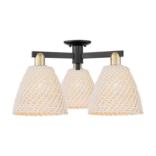 Innovations Bristol Natural 27in 3-Light Semi-Flush Mount | Industrial Black Antique Brass and Natural Fiber Dome | Kitchen & | Model 716-3F-BAB-NBD-9-NAT