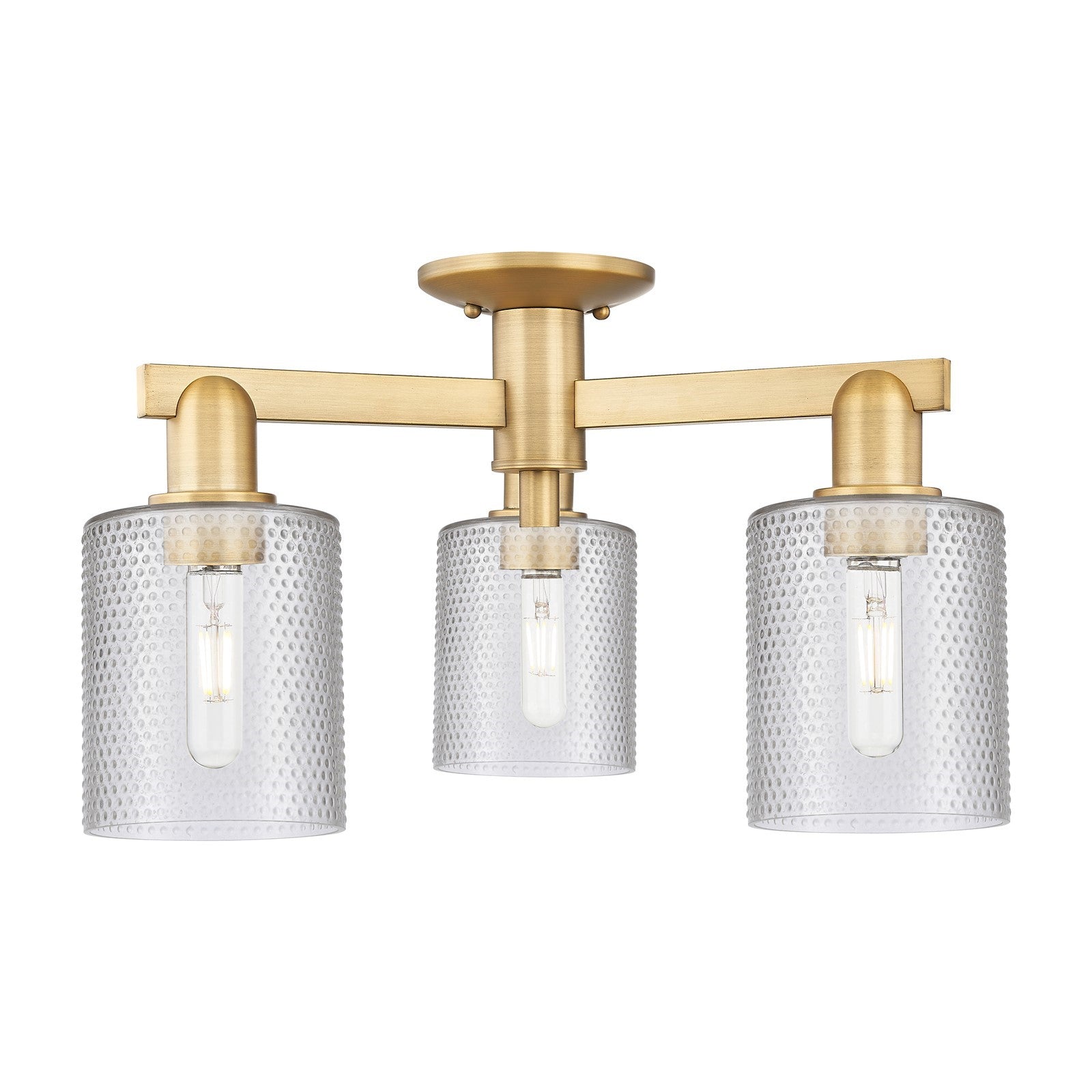 Innovations Cobbleskill 23in 3-Light Semi-Flush Mount | Industrial Brushed Brass Steel and Clear Cobbleskill Glass | Damp-Rated | Model 716-3F-BB-G112