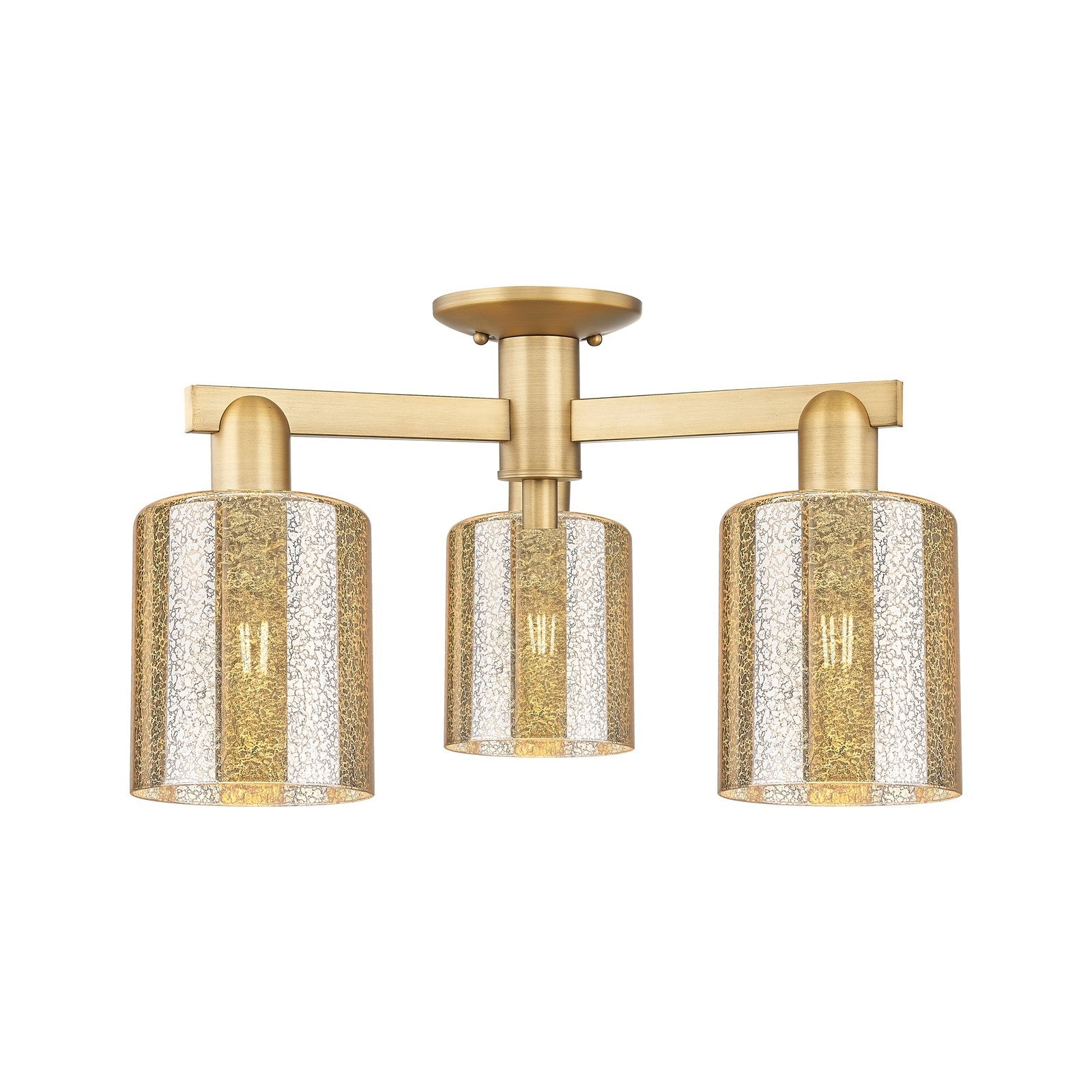Innovations Cobbleskill 23in 3-Light Semi-Flush Mount | Industrial Brushed Brass Steel and Mercury Glass | Kitchen & Hallway | 22.5 | Model 716-3F-BB-G116