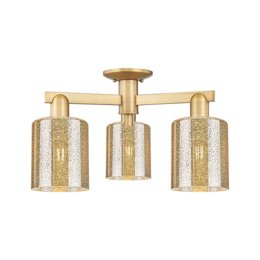 Innovations Cobbleskill 23in 3-Light Semi-Flush Mount | Industrial Brushed Brass Steel and Mercury Glass | Kitchen & Hallway | 22.5 | Model 716-3F-BB-G116