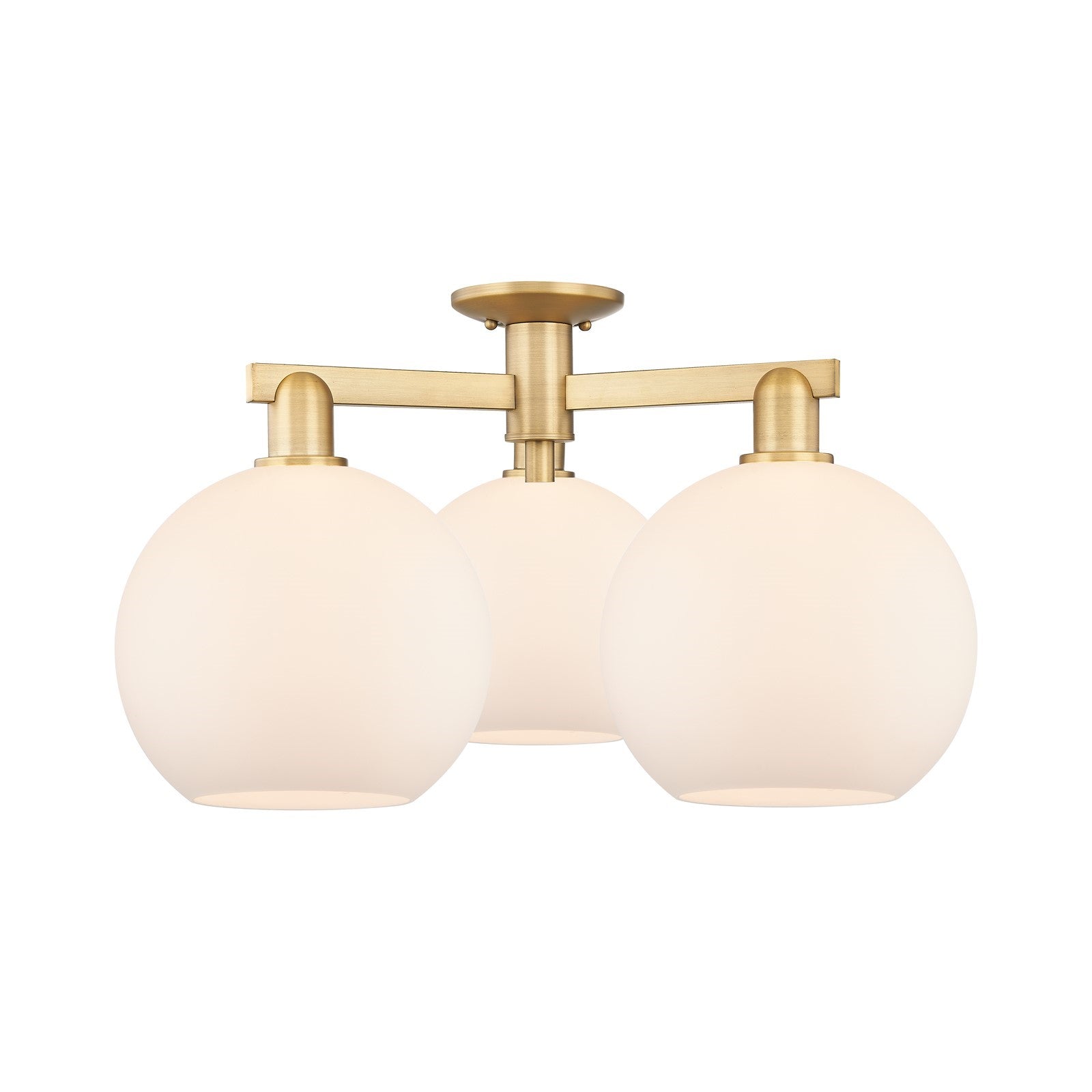 Innovations Athens 28in 3-Light Semi-Flush Mount | Industrial Brushed Brass and Matte White Glass | Entryway & Hallway | 27.5 x | Model 716-3F-BB-G121-10