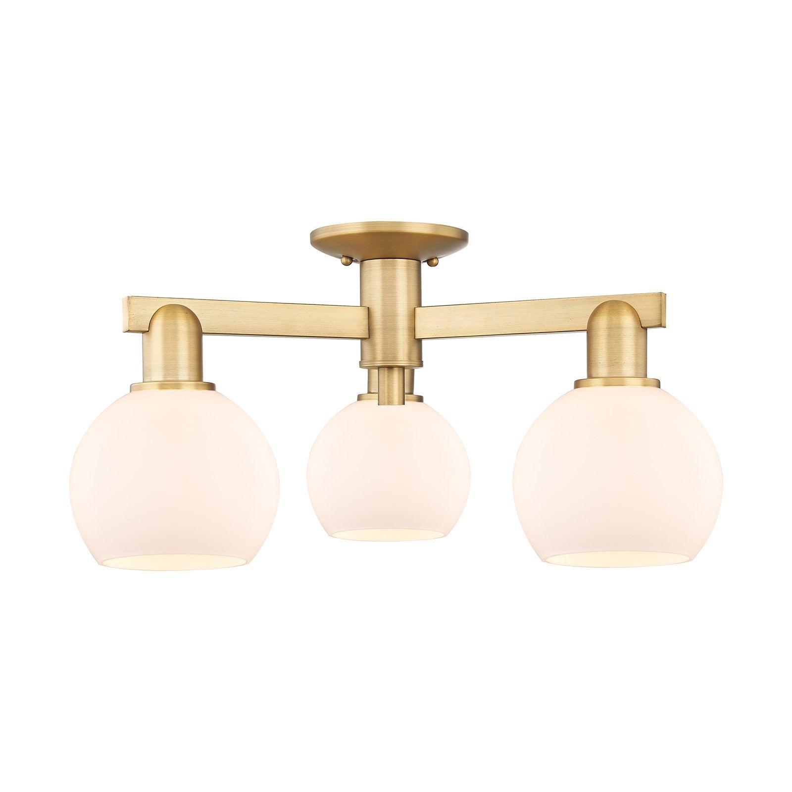 Innovations Athens 23in 3-Light Semi-Flush Mount | Industrial Brushed Brass and Matte White Glass | Entryway & Hallway | 23.38 x | Model 716-3F-BB-G121-6