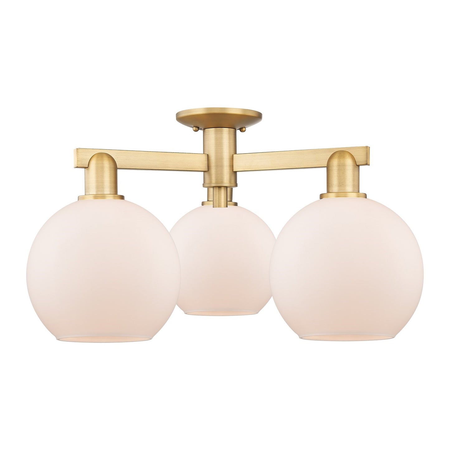 Innovations Athens 26in 3-Light Semi-Flush Mount | Industrial Brushed Brass and Matte White Glass | Kitchen & Dining Room | 25.5 | Model 716-3F-BB-G121-8
