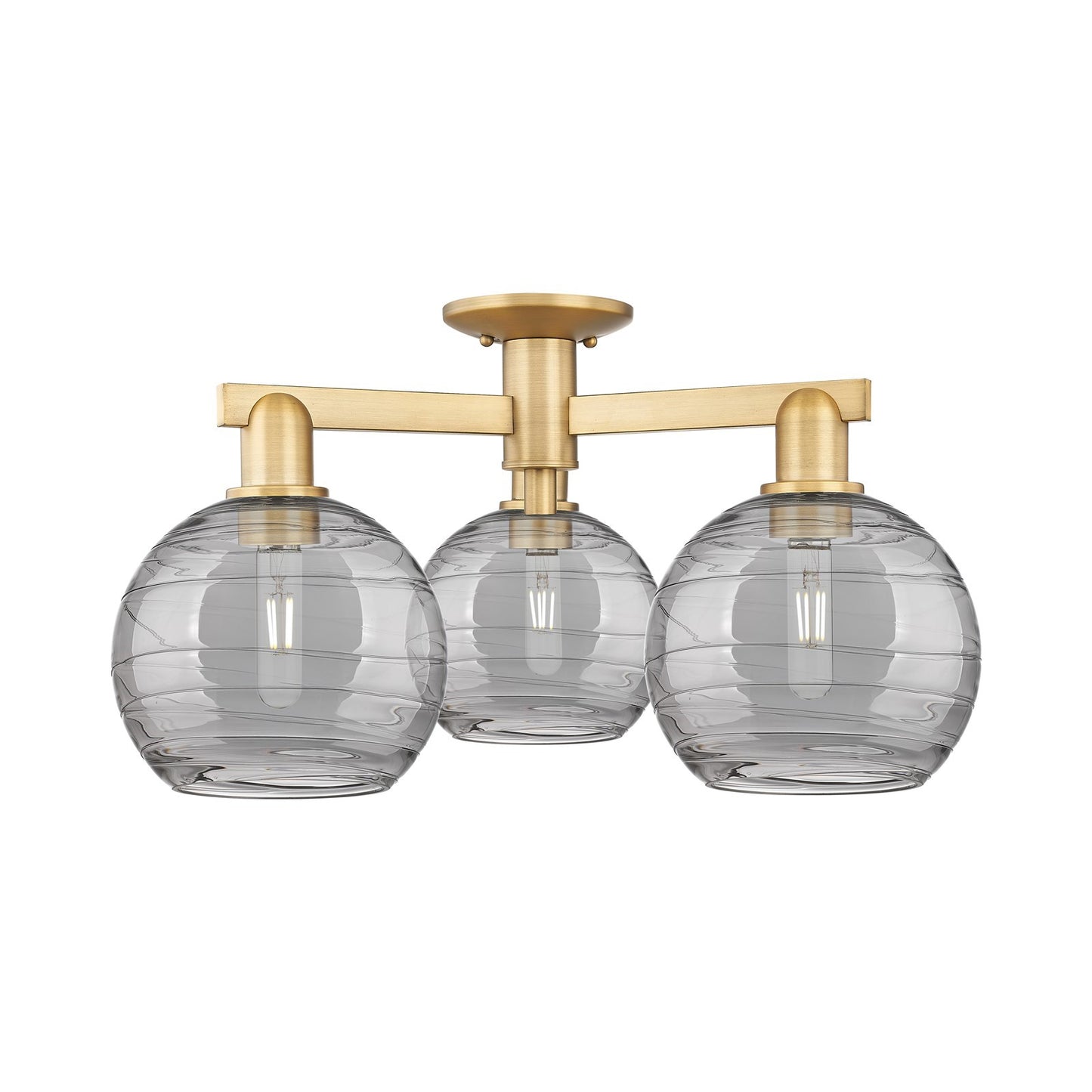 Innovations Athens Deco Swirl 26in 3-Light Semi-Flush Mount | Industrial Brushed Brass and Light Smoke Glass | Entryway & | Model 716-3F-BB-G1213-8SM