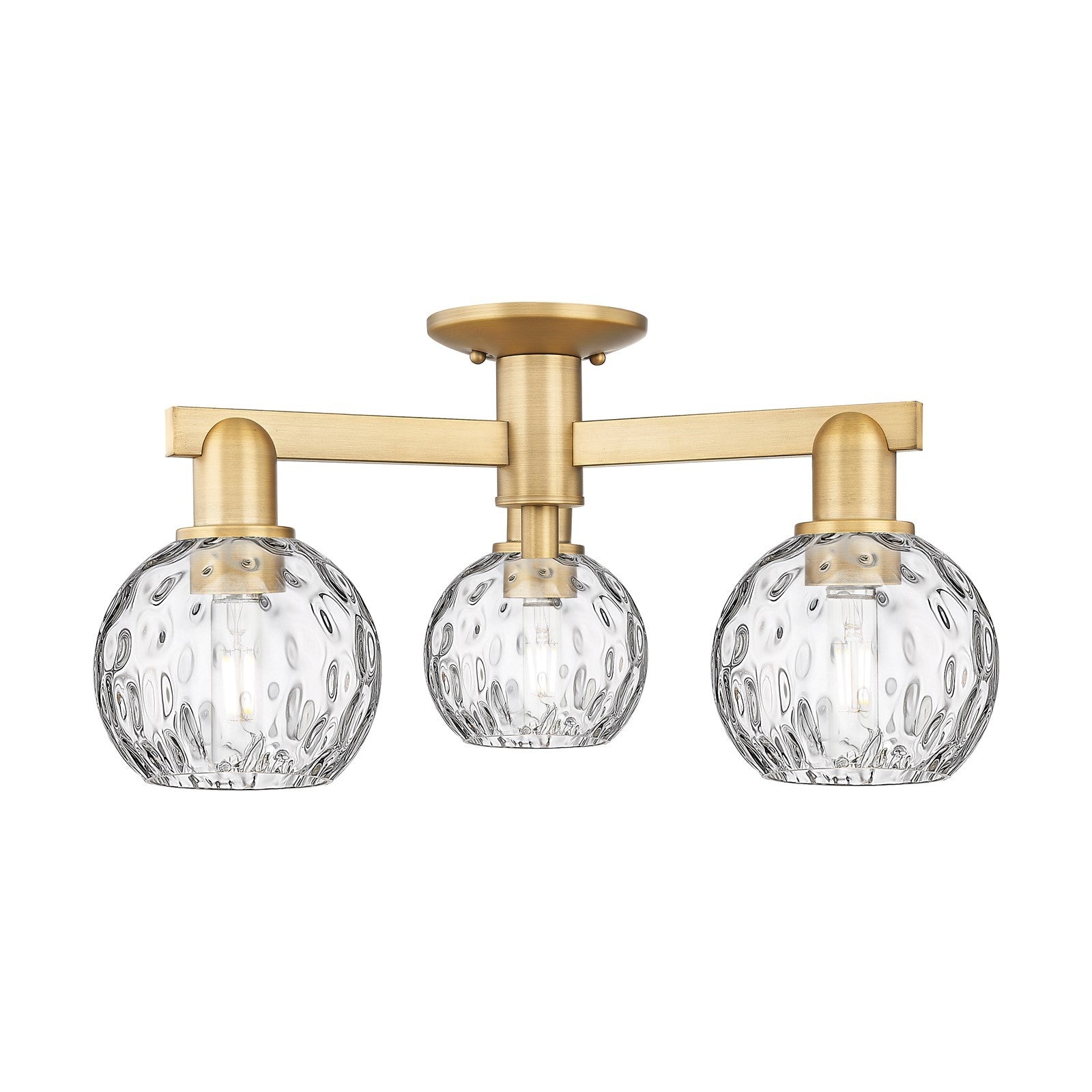 Innovations Athens Water Glass 24in 3-Light Semi-Flush Mount | Industrial Brushed Brass and Clear Water Glass | Kitchen & | Model 716-3F-BB-G1215-6
