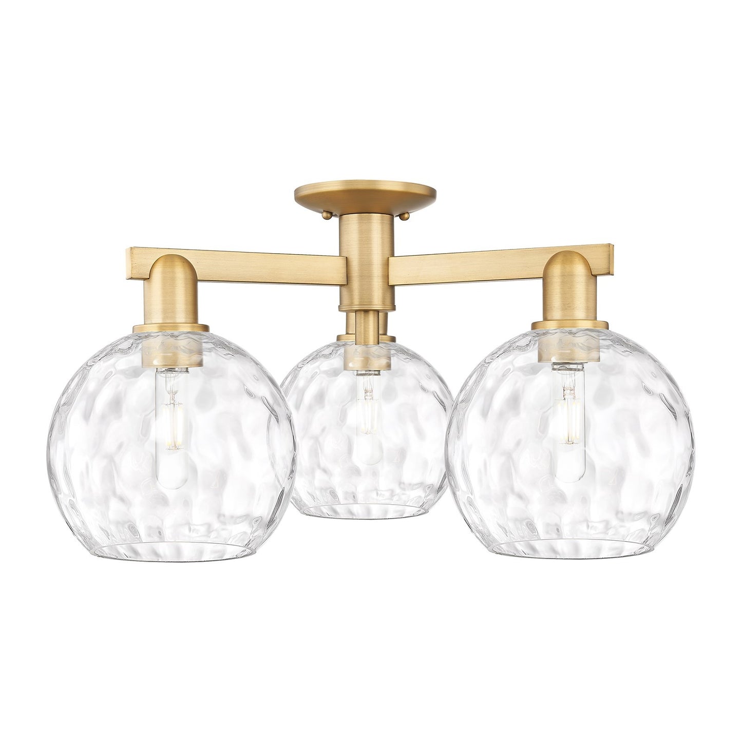 Innovations Athens Water Glass 26in 3-Light Semi-Flush Mount | Industrial Brushed Brass and Clear Water Glass | Living Room & | Model 716-3F-BB-G1215-8