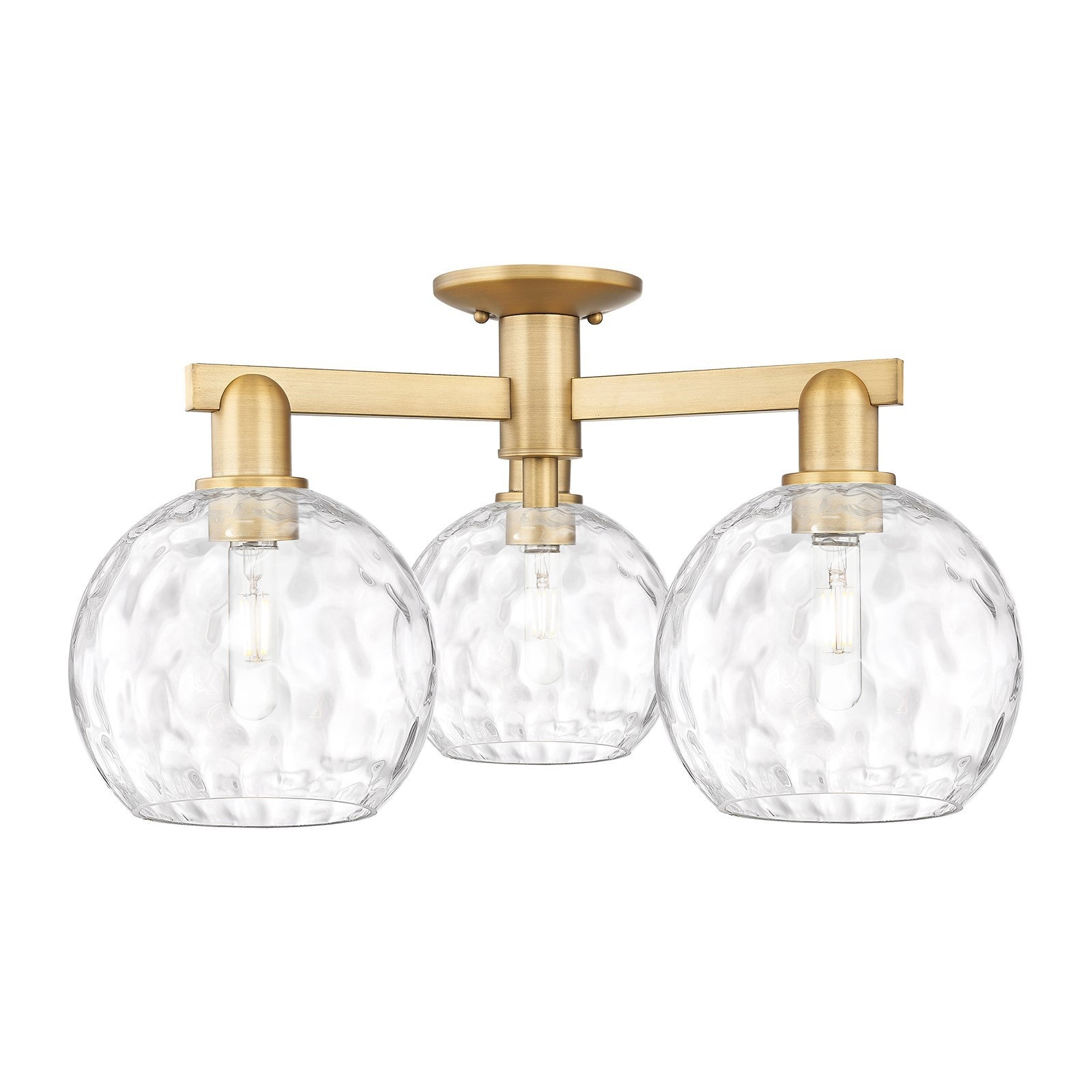 Innovations Athens Water Glass 26in 3-Light Semi-Flush Mount | Industrial Brushed Brass and Clear Water Glass | Living Room & | Model 716-3F-BB-G1215-8