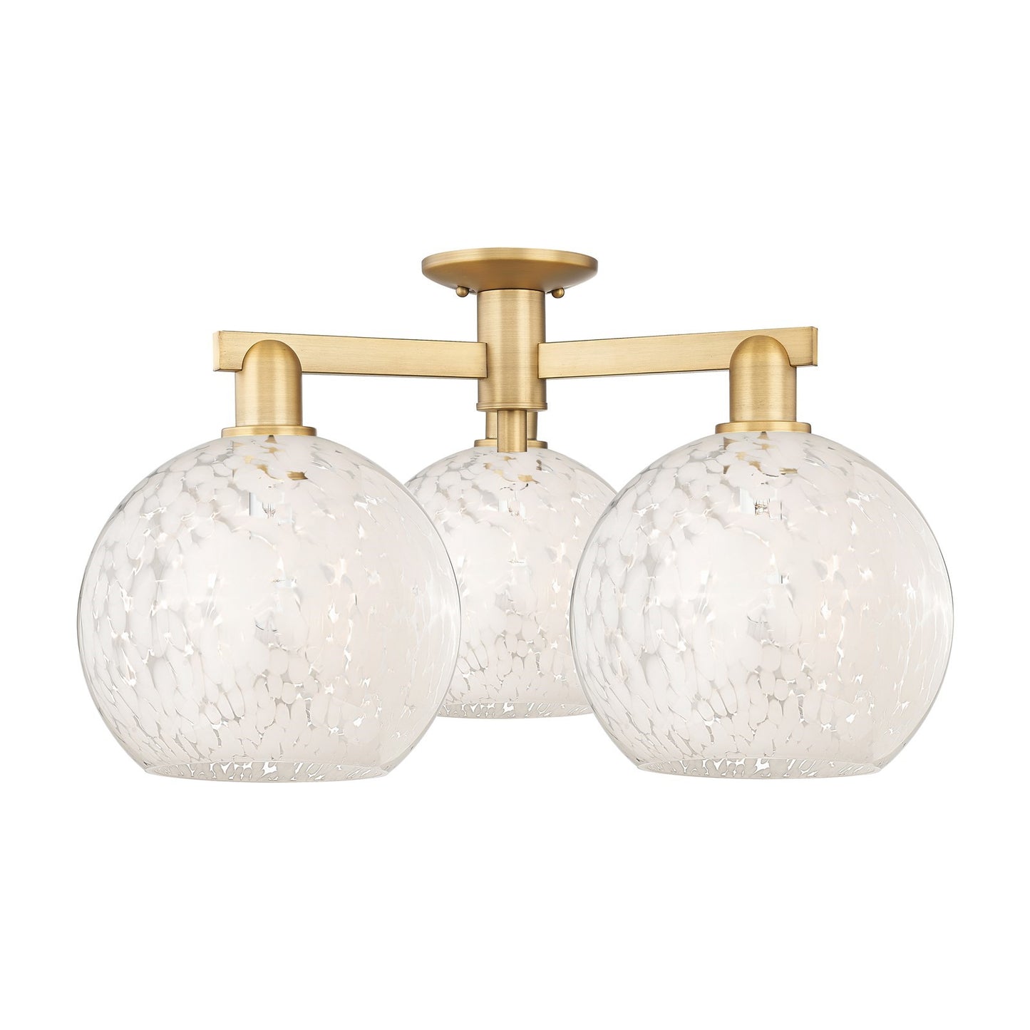 Innovations Arcadia 28in 3-Light Semi-Flush Mount | Industrial Brushed Brass Steel and White Mouchette Glass | Entryway & | Model 716-3F-BB-G1216-10WM