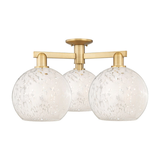 Innovations Arcadia 28in 3-Light Semi-Flush Mount | Industrial Brushed Brass Steel and White Mouchette Glass | Entryway & | Model 716-3F-BB-G1216-10WM
