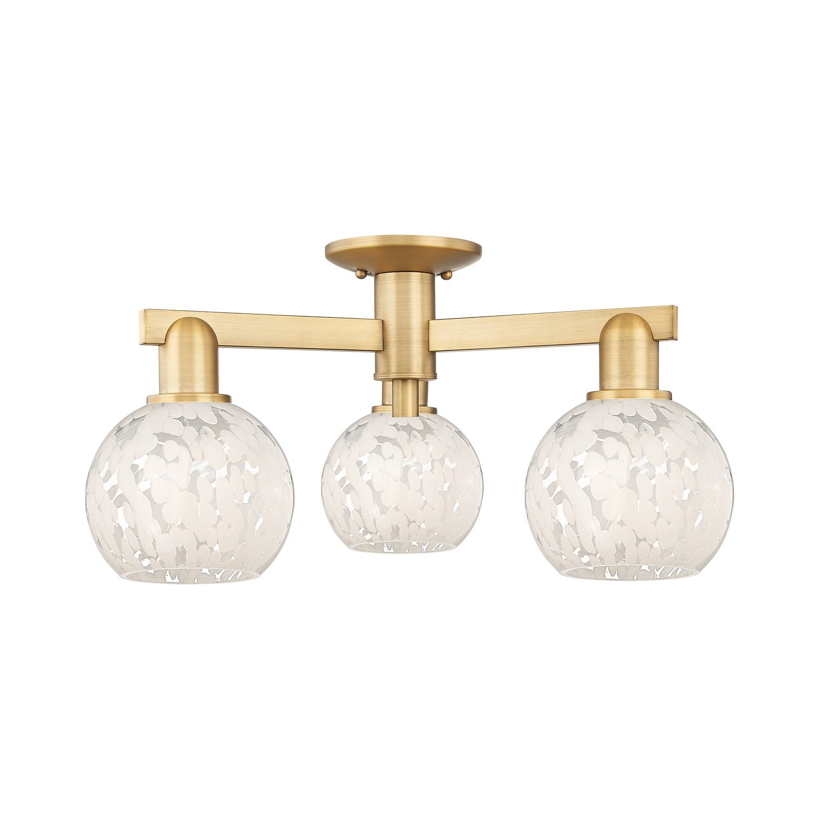 Innovations Lighting Arcadia 24in 3-Light Semi-Flush Mount | Industrial Brushed Brass and White Mouchette Glass | Kitchen & | Model 716-3F-BB-G1216-6WM