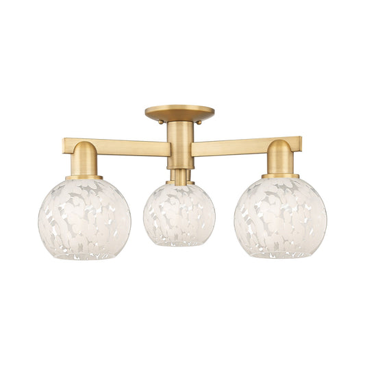 Innovations Lighting Arcadia 24in 3-Light Semi-Flush Mount | Industrial Brushed Brass and White Mouchette Glass | Kitchen & | Model 716-3F-BB-G1216-6WM