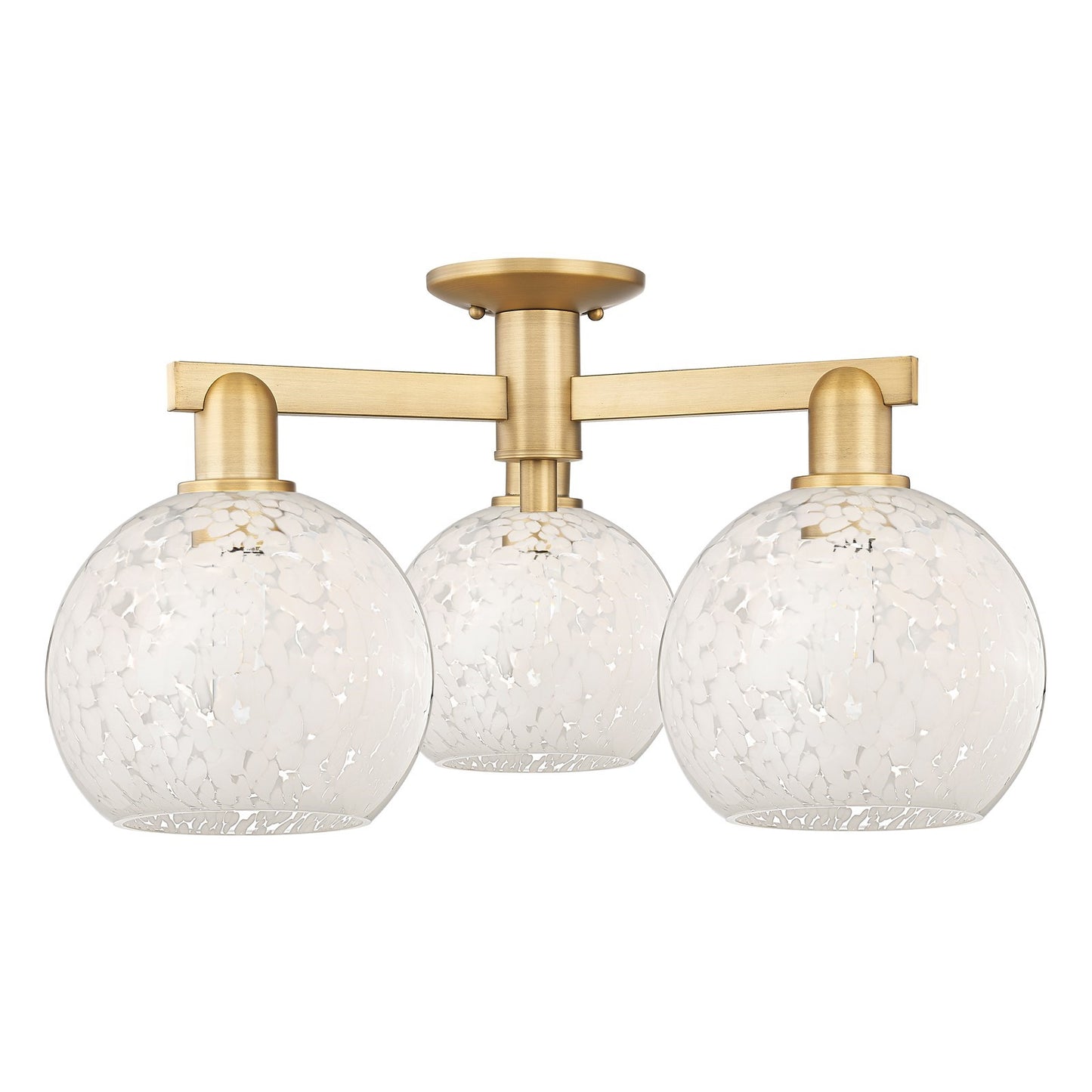 Innovations Arcadia 26in 3-Light Semi-Flush Mount | Industrial Brushed Brass and White Mouchette Glass | Entryway & Hallway | Model 716-3F-BB-G1216-8WM