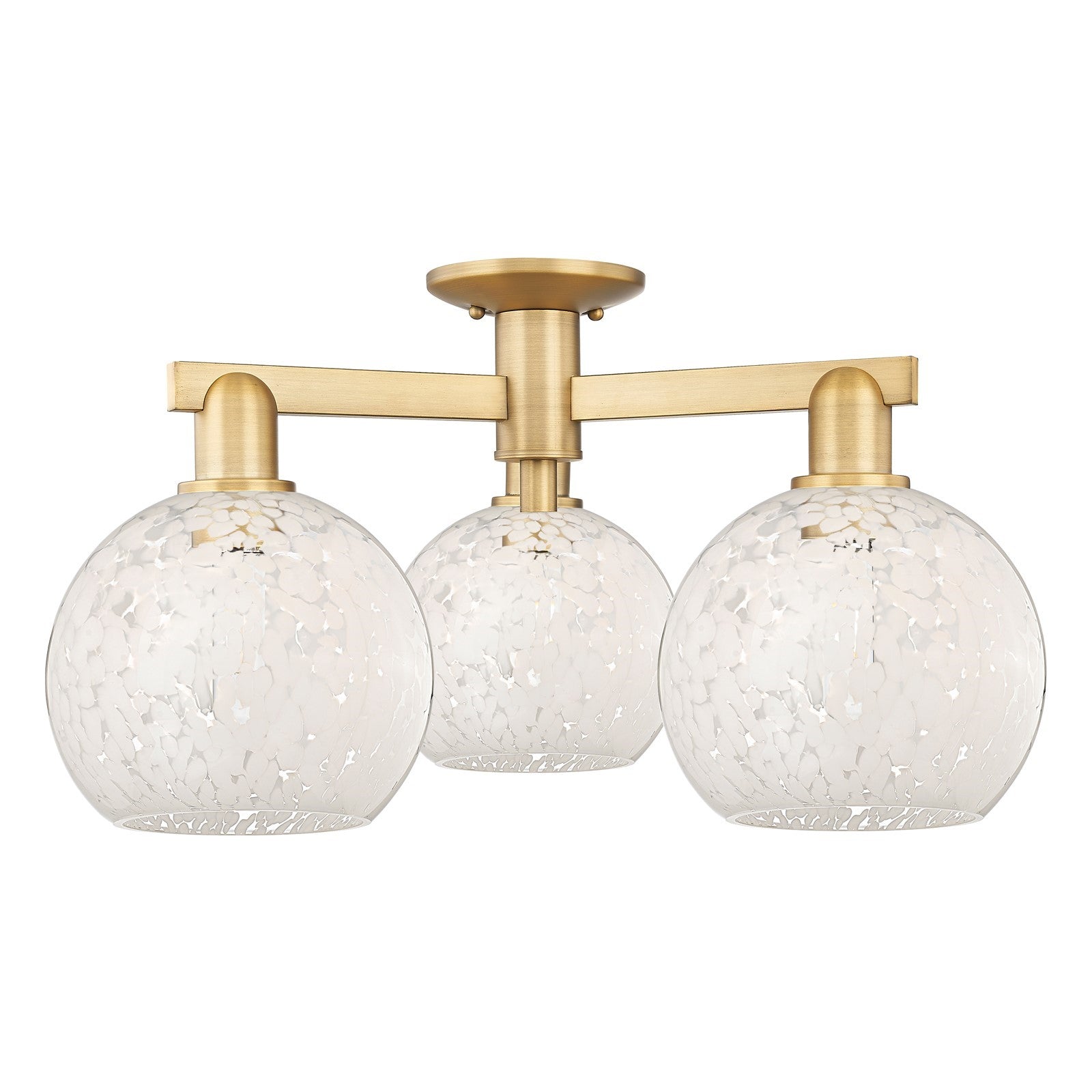 Innovations Arcadia 26in 3-Light Semi-Flush Mount | Industrial Brushed Brass and White Mouchette Glass | Entryway & Hallway | Model 716-3F-BB-G1216-8WM