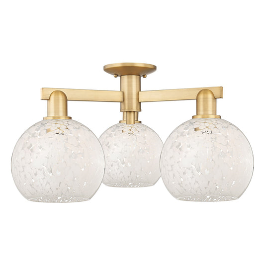 Innovations Arcadia 26in 3-Light Semi-Flush Mount | Industrial Brushed Brass and White Mouchette Glass | Entryway & Hallway | Model 716-3F-BB-G1216-8WM