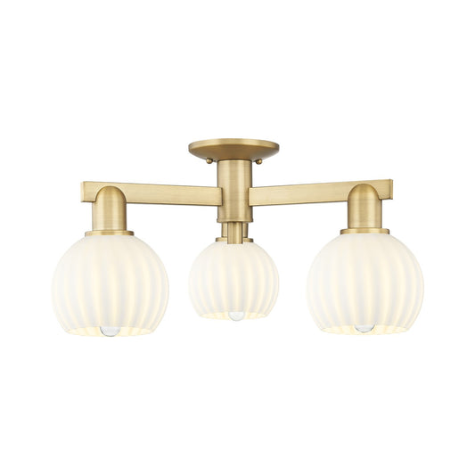 Innovations Lighting Arcadia 24in 3-Light Semi-Flush Mount | Industrial Brushed Brass Steel and White Venetian Glass | Model 716-3F-BB-G1217-6WV