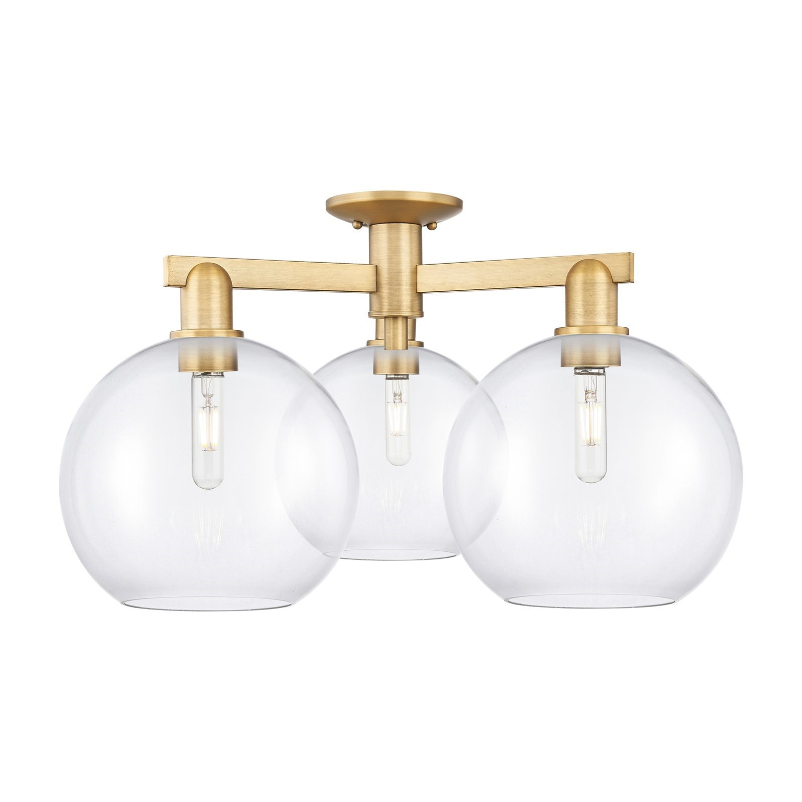 Innovations Athens 28in 3-Light Semi-Flush Mount | Industrial Brushed Brass Steel and Clear Glass | Entryway & Hallway | 27.5 x | Model 716-3F-BB-G122-10