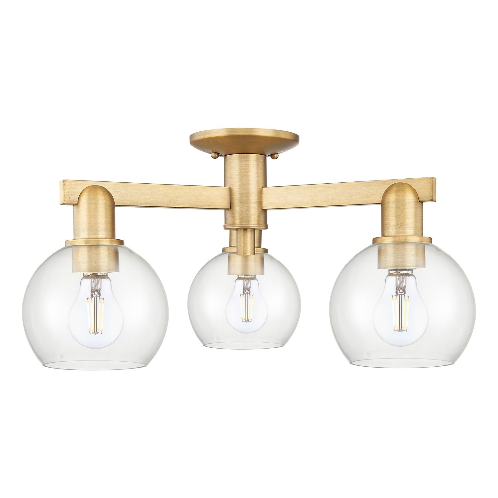 Innovations Athens 23in 3-Light Semi-Flush Mount | Industrial Brushed Brass Steel and Clear Glass | Damp-Rated Entryway & Hallway | Model 716-3F-BB-G122-6