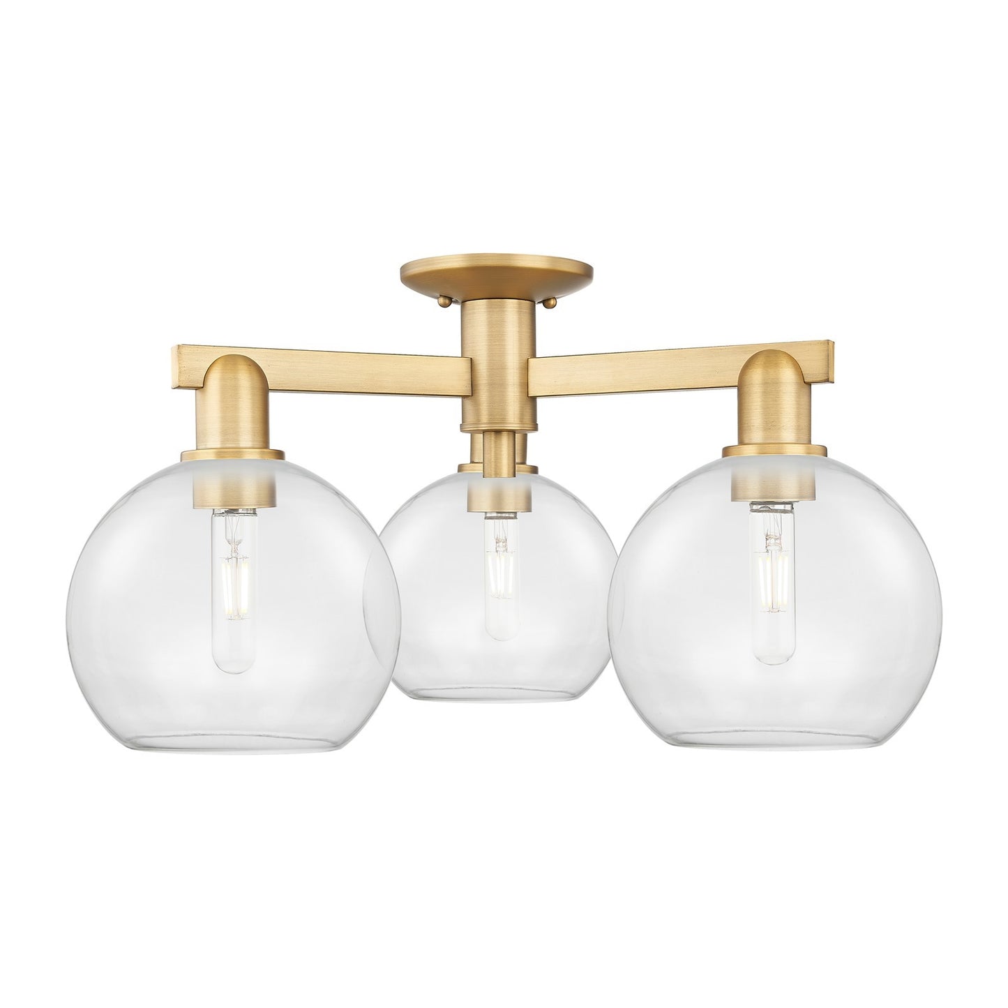Innovations Athens 26in 3-Light Semi-Flush Mount | Industrial Brushed Brass Steel and Clear Glass | Entryway & Hallway | 25.5 x | Model 716-3F-BB-G122-8