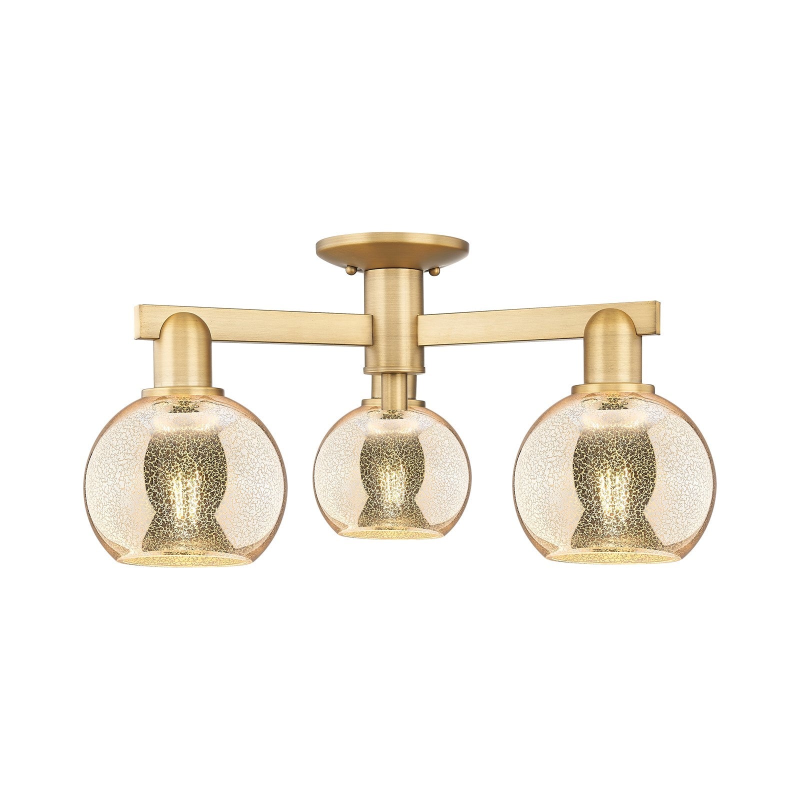 Innovations Athens 23in 3-Light Semi-Flush Mount | Industrial Brushed Brass and Mercury Glass | Living Room & Foyer Damp Rated | Model 716-3F-BB-G128-6