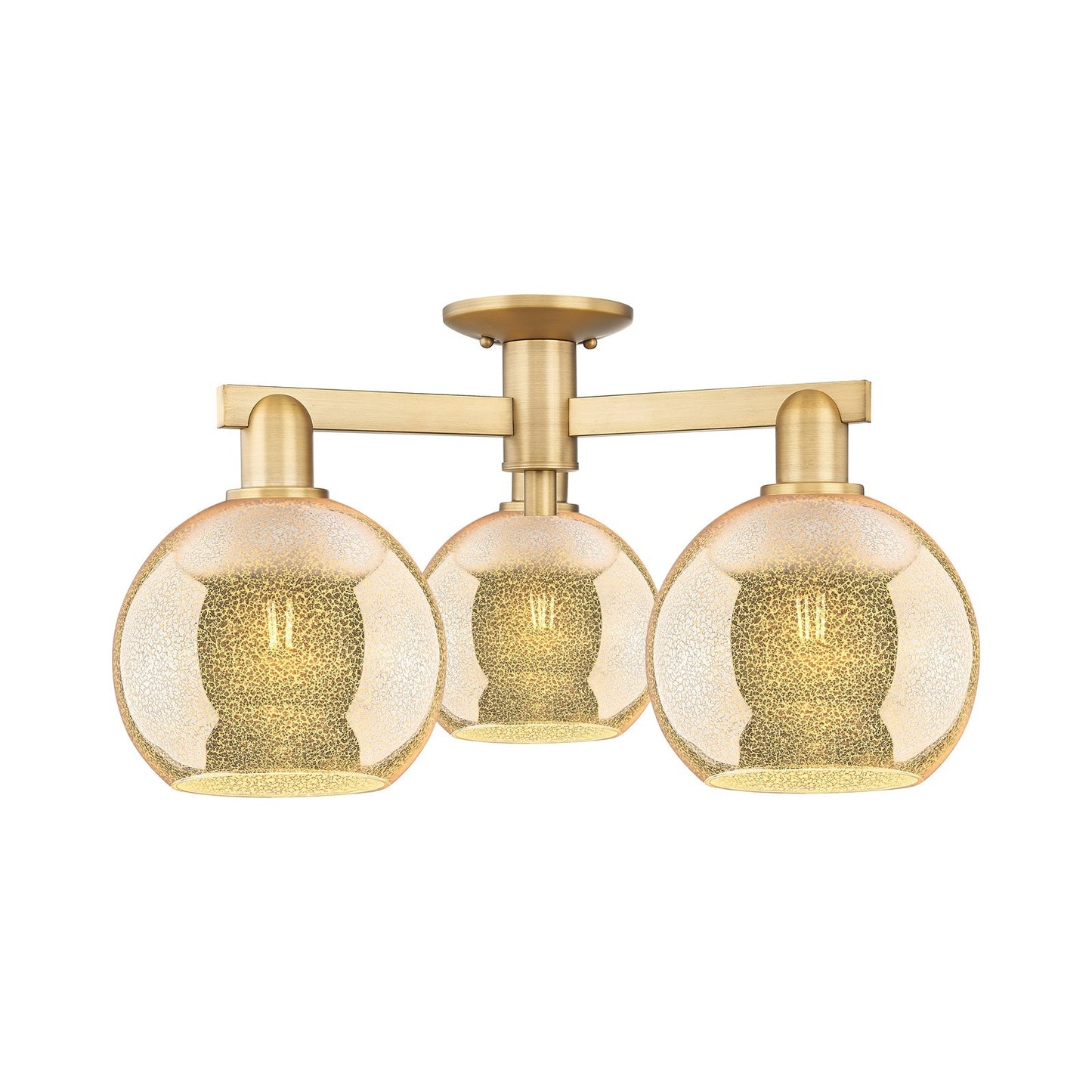 Innovations Athens 26in 3-Light Semi-Flush Mount | Industrial Brushed Brass Steel and Mercury Glass | Kitchen & Hallway | 25.5 x | Model 716-3F-BB-G128-8