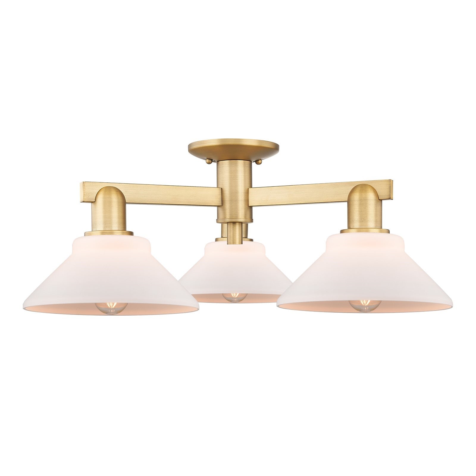 Innovations Orwell 26in 3-Light Semi-Flush Mount | Industrial Brushed Brass Steel and Matte White Glass | Kitchen & Hallway | 25.88 | Model 716-3F-BB-G131