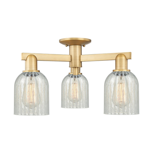Innovations Caledonia 23in 3-Light Semi-Flush Mount | Industrial Modern Brushed Brass and Mouchette Glass | Entryway & Hallway | Model 716-3F-BB-G2511