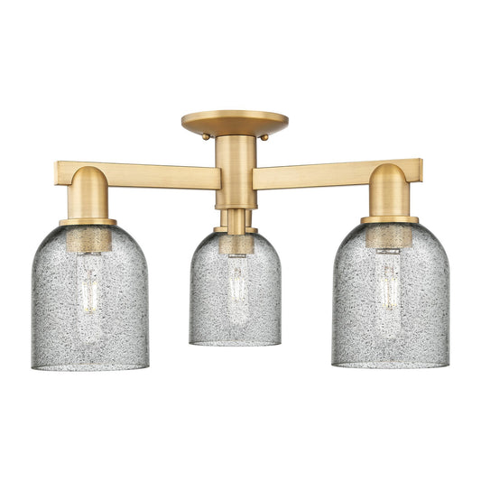 Innovations Caledonia 22.5in 3-Light Semi-Flush Mount | Industrial Brushed Brass Steel and Charcoal Glass | Kitchen & Hallway | Model 716-3F-BB-G257
