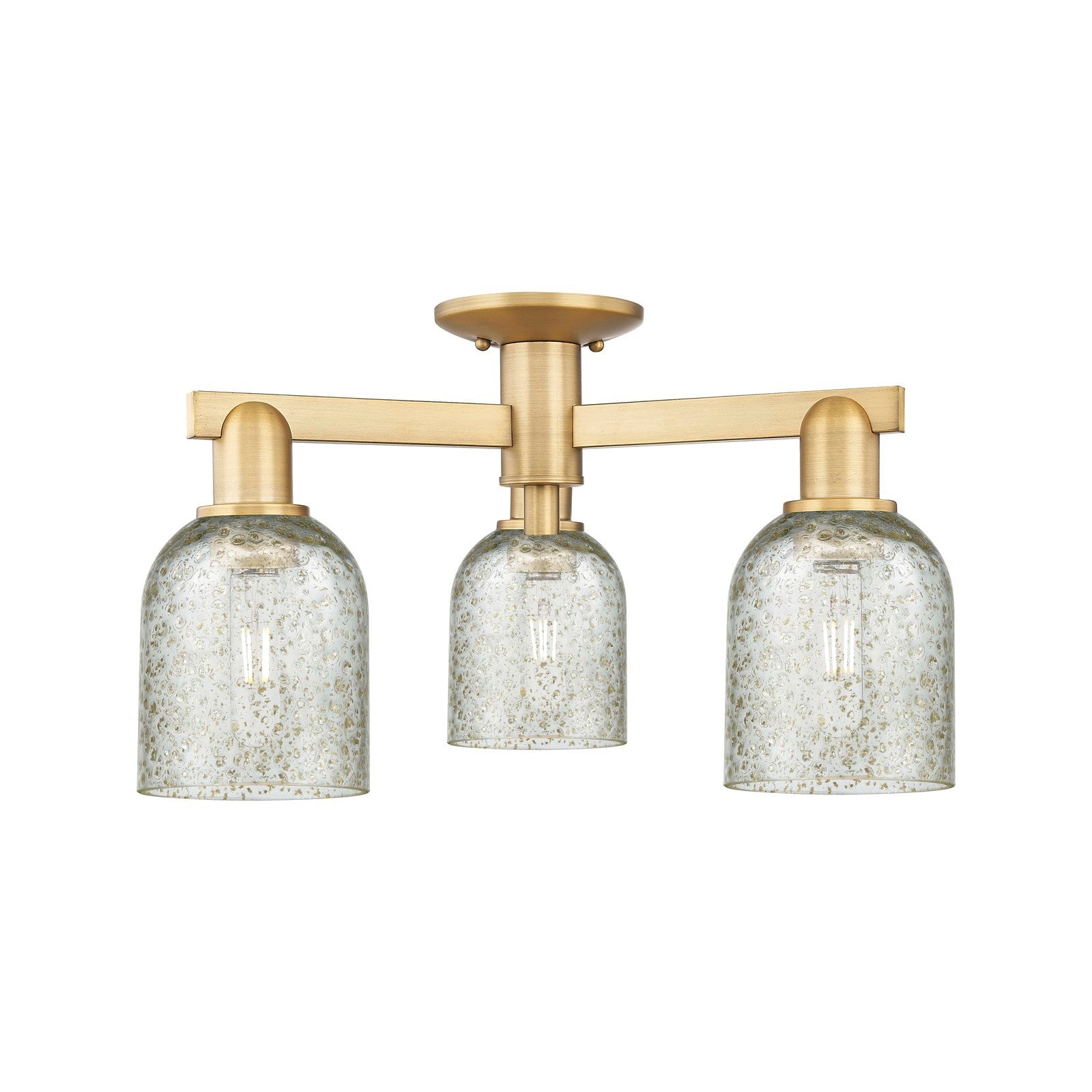 Innovations Caledonia 23in 3-Light Semi-Flush Mount | Industrial Brushed Brass Steel and Mica Glass | Kitchen & Hallway | 22.5 x | Model 716-3F-BB-G259