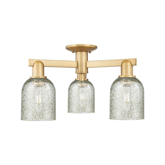 Innovations Caledonia 23in 3-Light Semi-Flush Mount | Industrial Brushed Brass Steel and Mica Glass | Kitchen & Hallway | 22.5 x | Model 716-3F-BB-G259