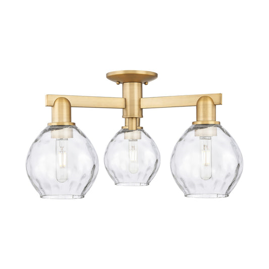 Innovations Waverly 24in 3-Light Semi-Flush Mount | Industrial Brushed Brass and Clear Water Glass | Kitchen & Entryway | 23.5 x | Model 716-3F-BB-G362