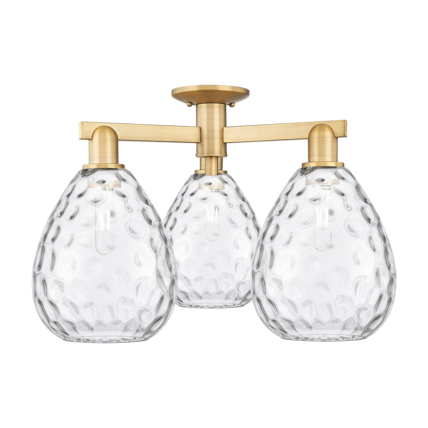 Innovations Waverly 26in 3-Light Semi-Flush Mount | Industrial Brushed Brass Steel and Clear Glass | Entryway & Hallway | 25.5 x | Model 716-3F-BB-G372