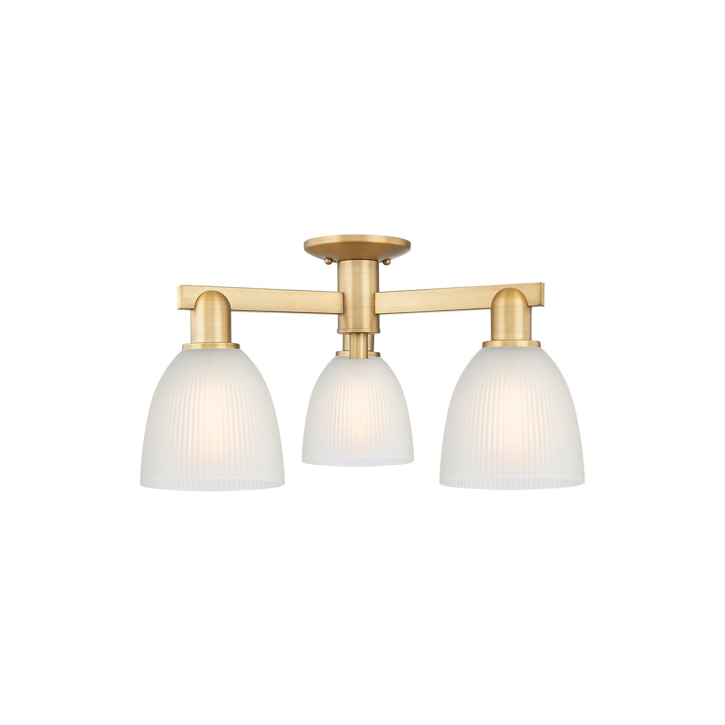 Innovations Castile 24in 3-Light Semi-Flush Mount | Industrial Brushed Brass Steel and White Glass | Kitchen & Hallway | 23.5 x | Model 716-3F-BB-G381