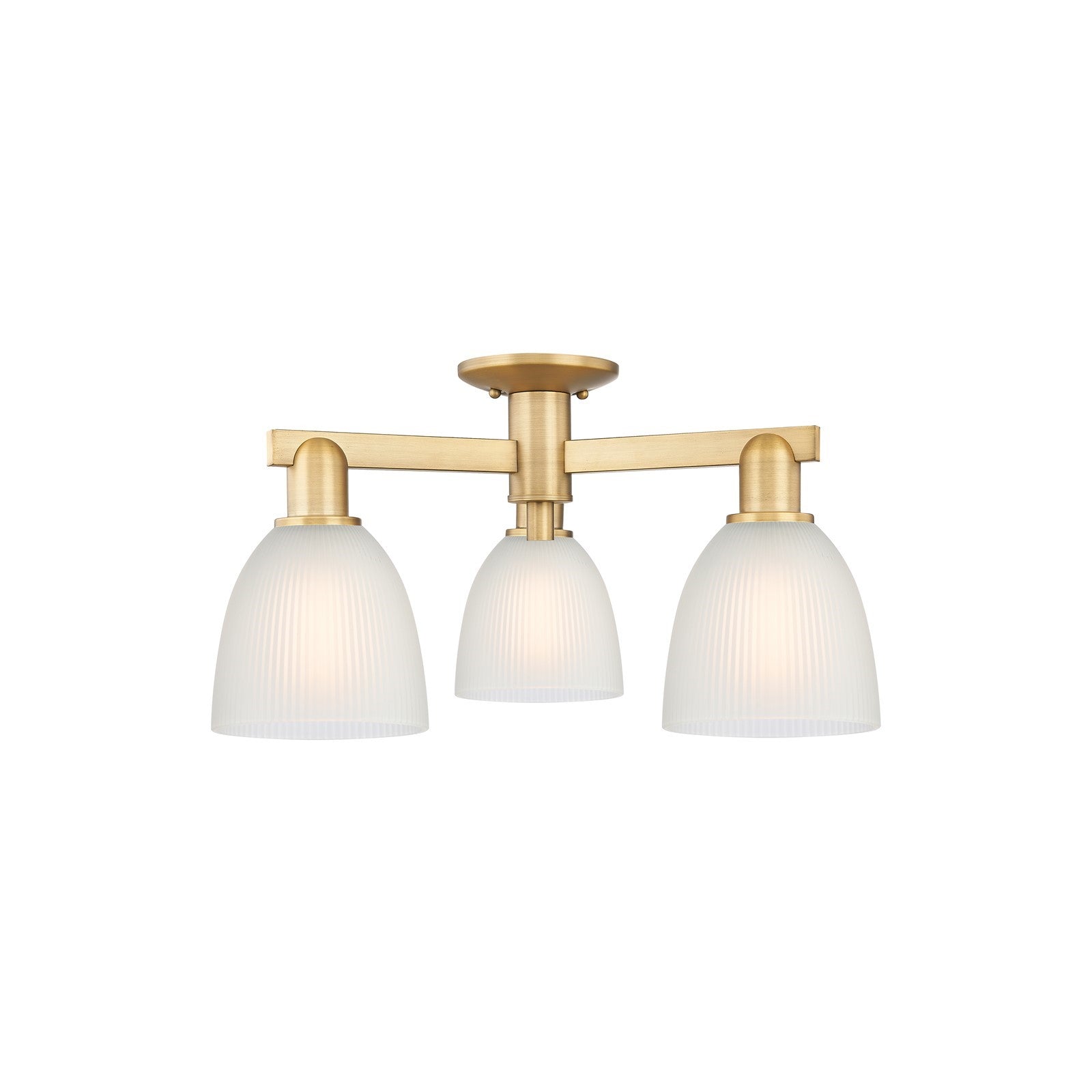 Innovations Castile 24in 3-Light Semi-Flush Mount | Industrial Brushed Brass Steel and White Glass | Kitchen & Hallway | 23.5 x | Model 716-3F-BB-G381