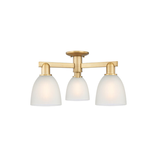 Innovations Castile 24in 3-Light Semi-Flush Mount | Industrial Brushed Brass Steel and White Glass | Kitchen & Hallway | 23.5 x | Model 716-3F-BB-G381