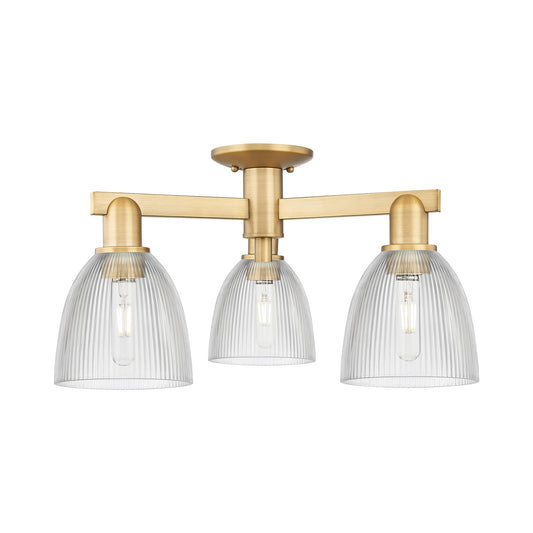 Innovations Castile 24in 3-Light Semi-Flush Mount | Industrial Brushed Brass Steel and Clear Glass | Entryway & Hallway | 23.5 x | Model 716-3F-BB-G382