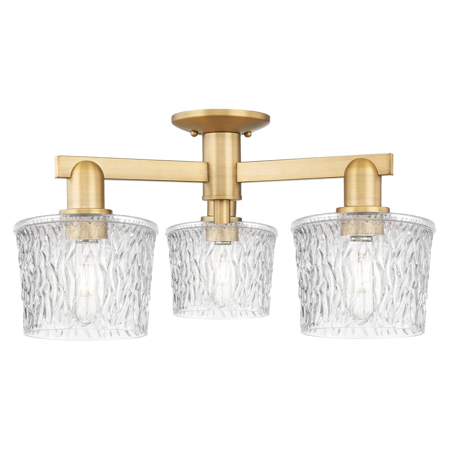 Innovations Niagara 24in 3-Light Semi-Flush Mount | Industrial Brushed Brass Steel and Clear Glass | Kitchen & Hallway | 24 x 24 x | Model 716-3F-BB-G402