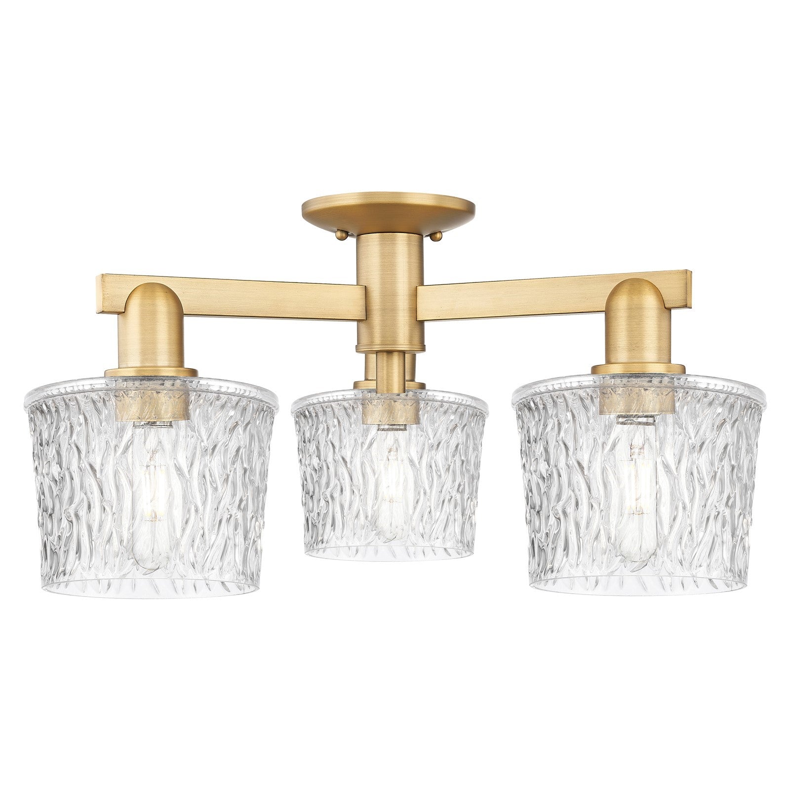 Innovations Niagara 24in 3-Light Semi-Flush Mount | Industrial Brushed Brass Steel and Clear Glass | Kitchen & Hallway | 24 x 24 x | Model 716-3F-BB-G402