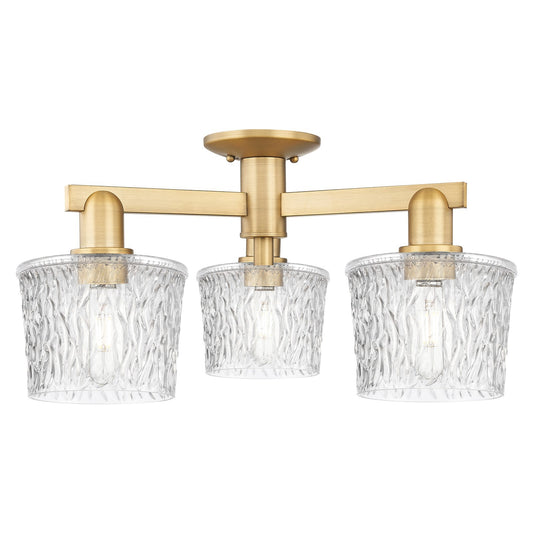 Innovations Niagara 24in 3-Light Semi-Flush Mount | Industrial Brushed Brass Steel and Clear Glass | Kitchen & Hallway | 24 x 24 x | Model 716-3F-BB-G402