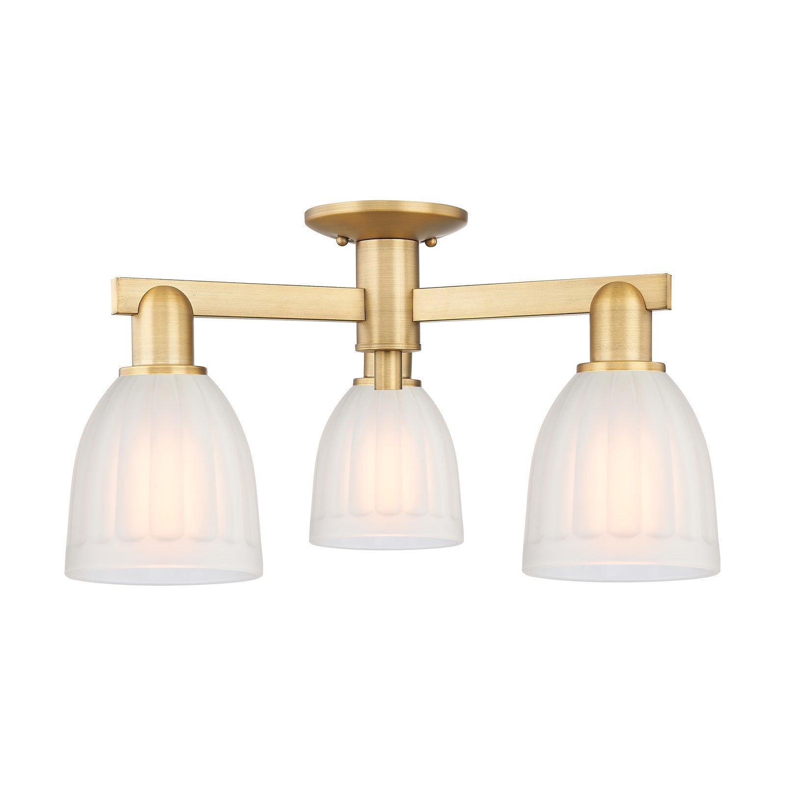 Innovations Brookfield 23in 3-Light Semi-Flush Mount | Industrial Brushed Brass Steel and White Frosted Ribbed Glass | Entryway & | Model 716-3F-BB-G441