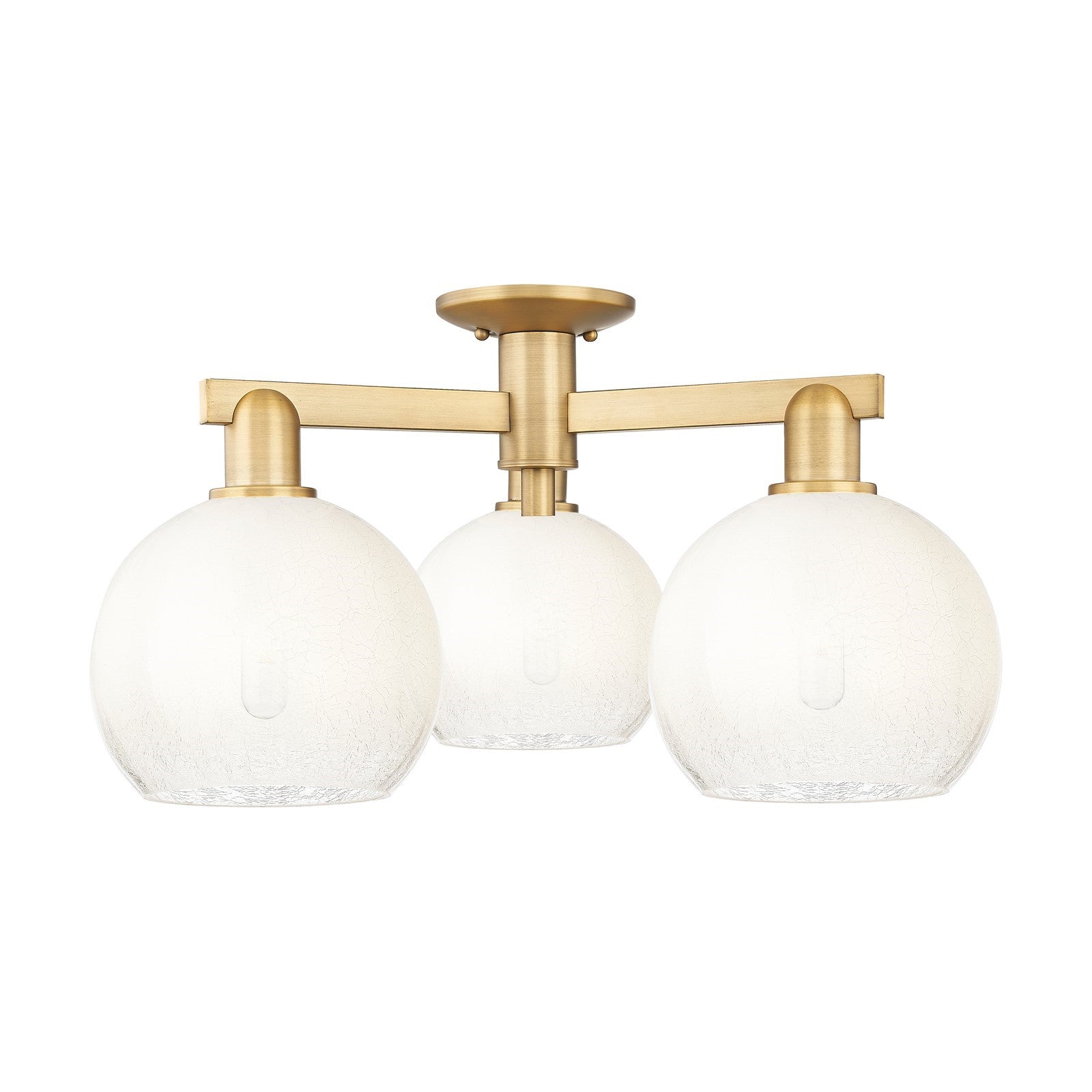 Innovations Brookhaven Globe 25.5in 3-Light Semi-Flush Mount | Industrial Brushed Brass and Opal Glass | Living Room & Dining | Model 716-3F-BB-G483-8OP