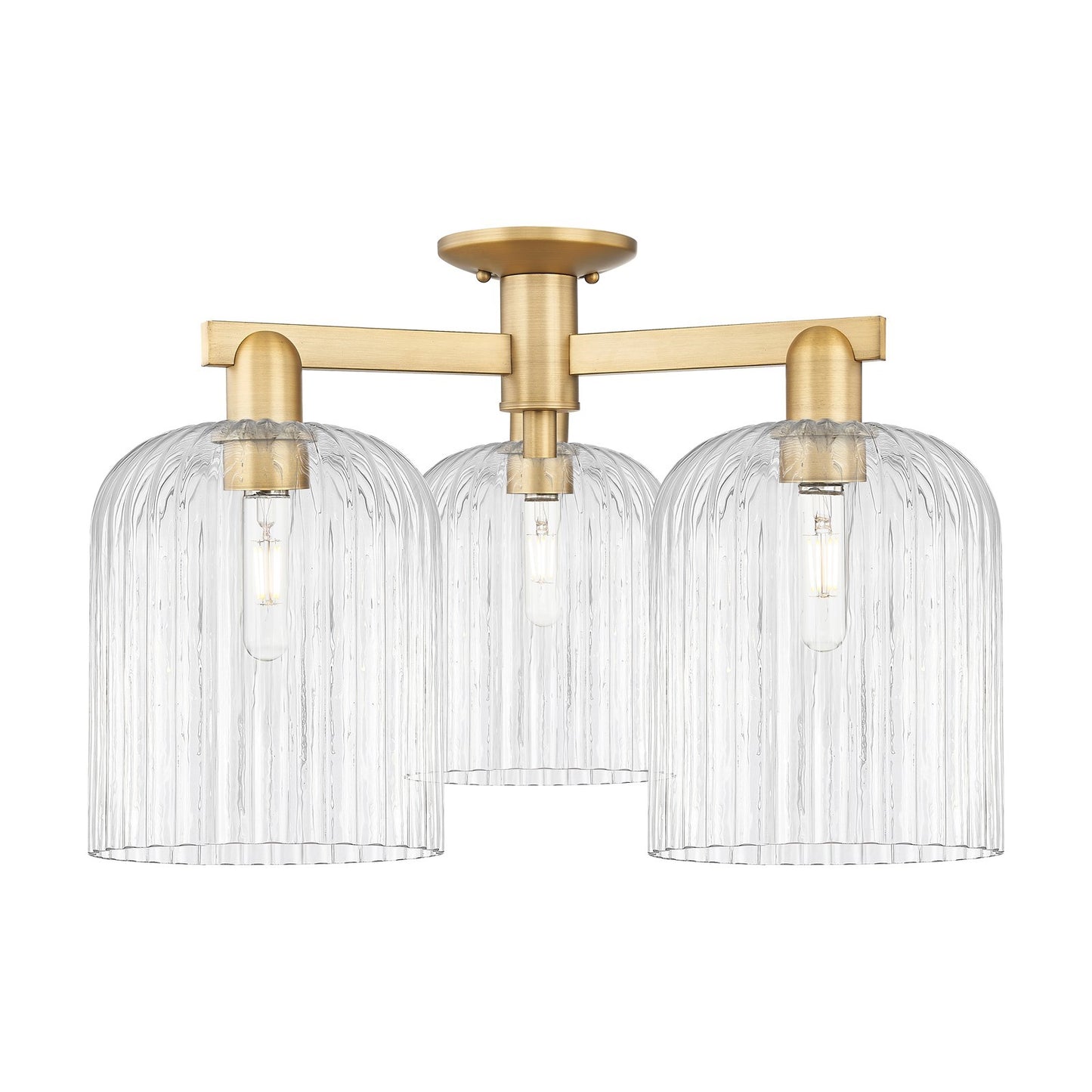 Innovations Bridal Veil 26in 3-Light Semi-Flush Mount | Industrial Brushed Brass Steel and Clear Ribbed Glass | Entryway & | Model 716-3F-BB-G559-8CL
