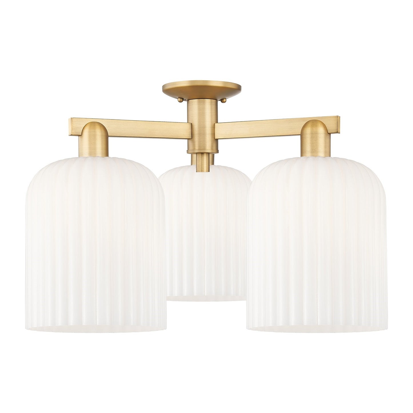 Innovations Bridal Veil 26in 3-Light Semi-Flush Mount | Industrial Brushed Brass and Gloss White Ribbed Glass | Entryway & | Model 716-3F-BB-G559-8GWH