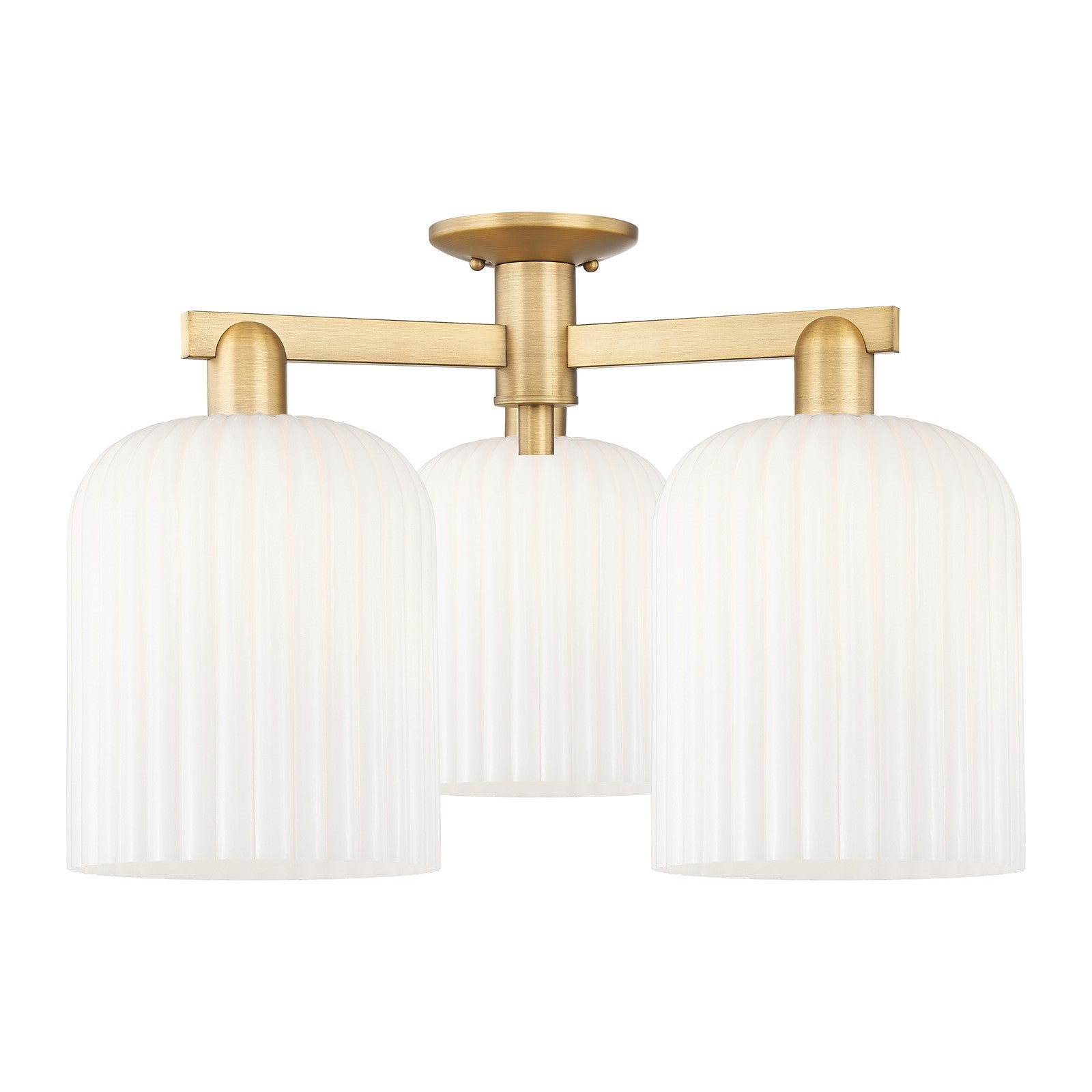 Innovations Bridal Veil 26in 3-Light Semi-Flush Mount | Industrial Brushed Brass and Gloss White Ribbed Glass | Entryway & | Model 716-3F-BB-G559-8GWH