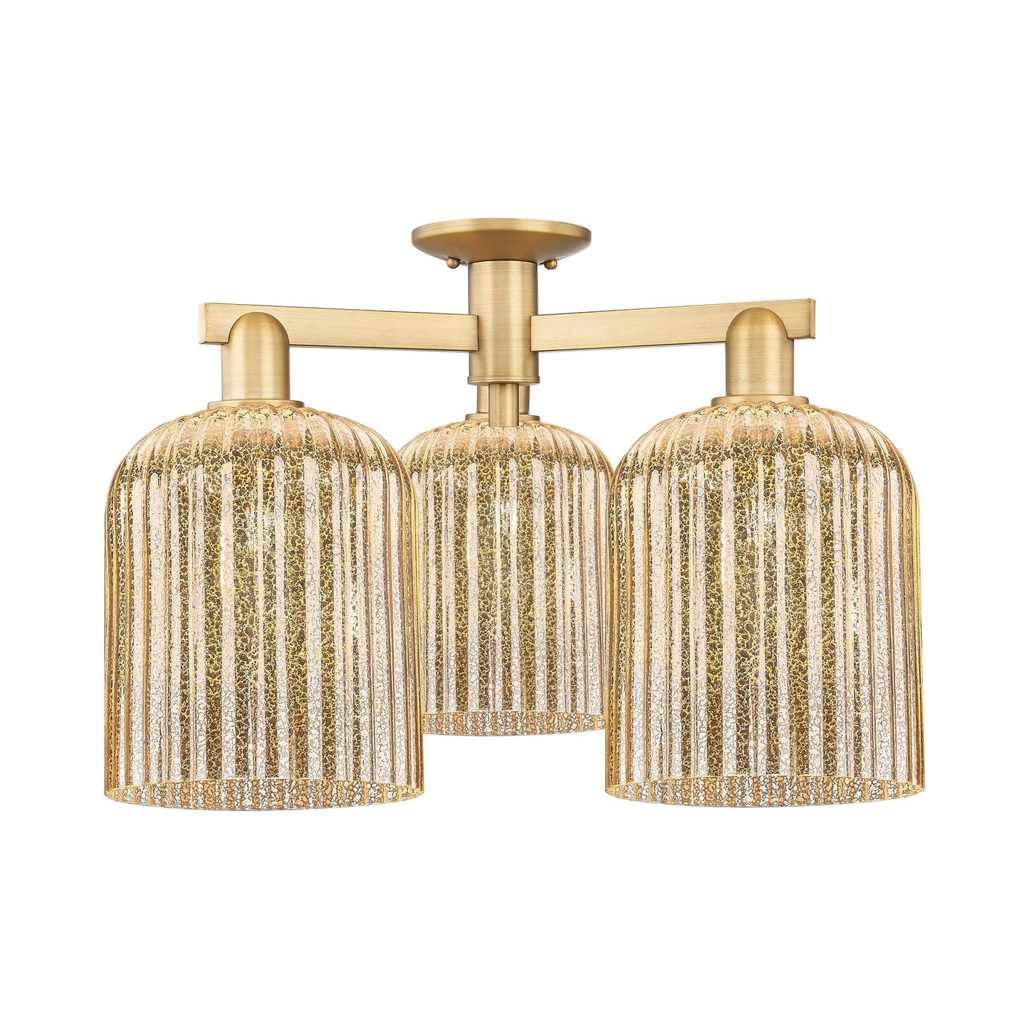 Innovations Bridal Veil 26in 3-Light Semi-Flush Mount | Industrial Brushed Brass and Mercury Ribbed Glass | Entryway & Hallway | Model 716-3F-BB-G559-8ME