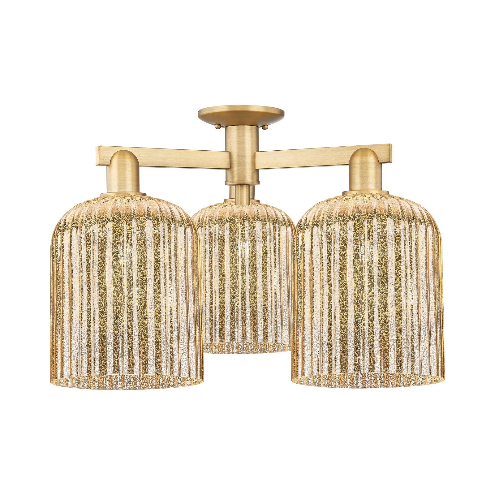 Innovations Bridal Veil 26in 3-Light Semi-Flush Mount | Industrial Brushed Brass and Mercury Ribbed Glass | Entryway & Hallway | Model 716-3F-BB-G559-8ME