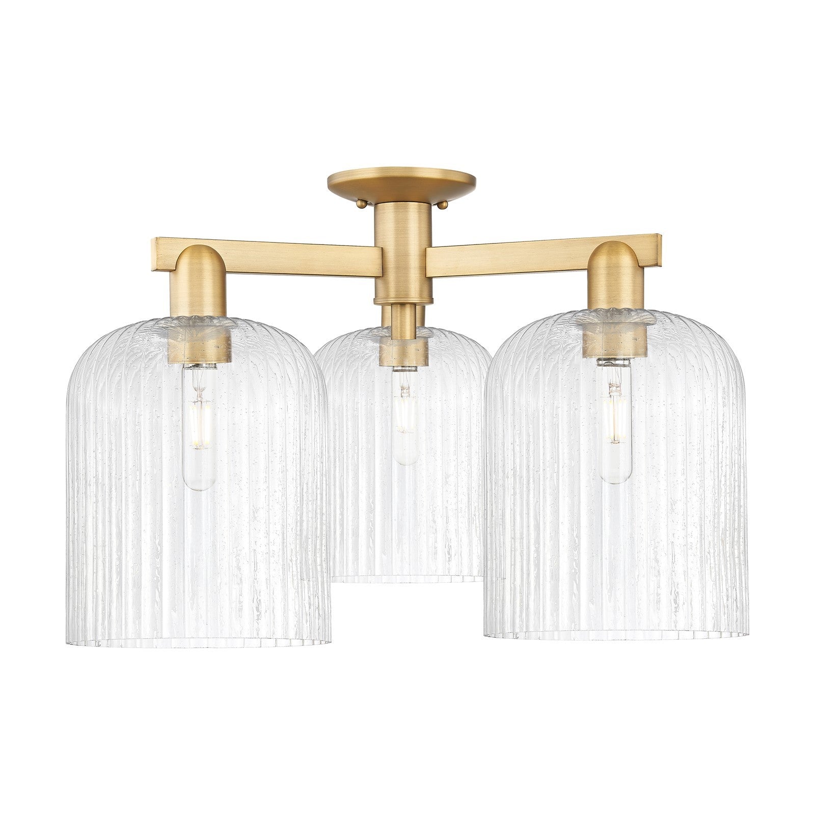 Innovations Bridal Veil 26in 3-Light Semi-Flush Mount | Industrial Brushed Brass Steel and Seedy Ribbed Glass | Entryway & | Model 716-3F-BB-G559-8SDY