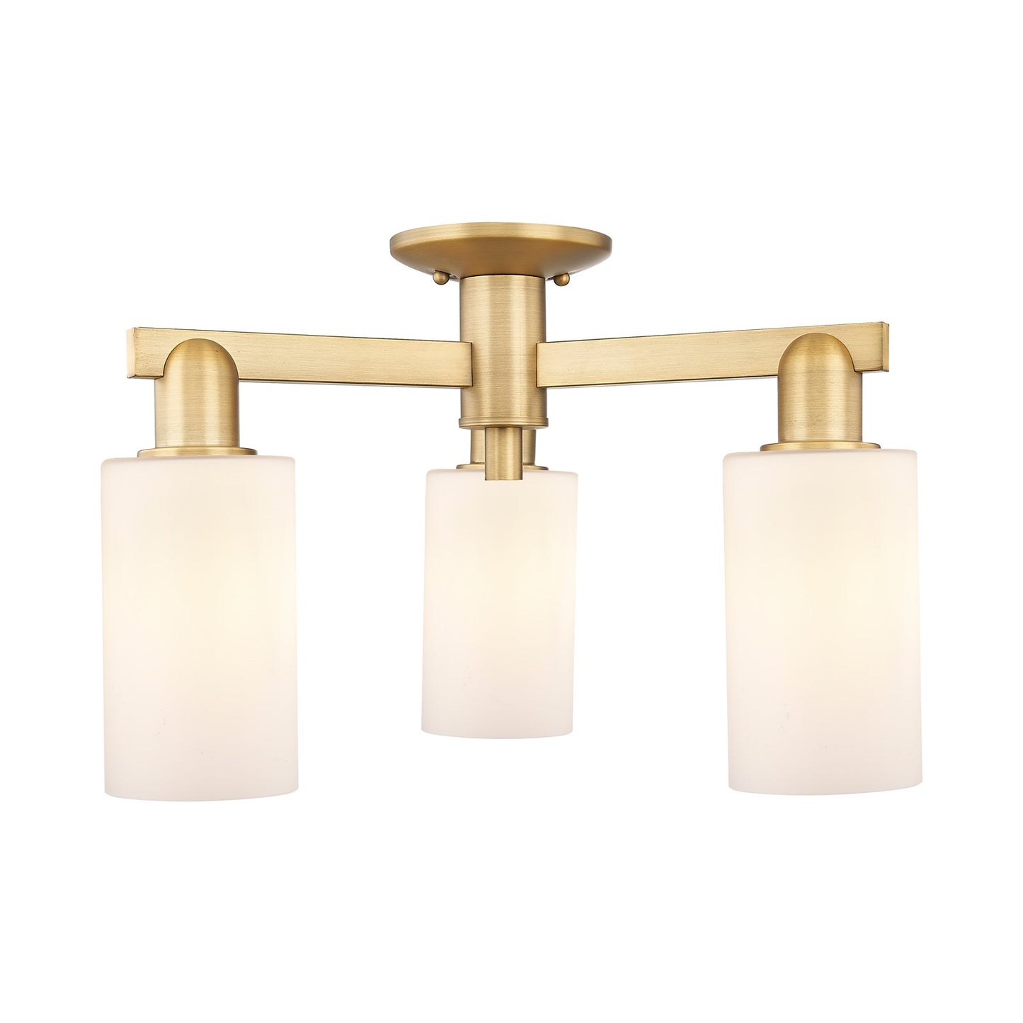 Innovations Clymer 21in 3-Light Semi-Flush Mount | Industrial Brushed Brass Steel and Matte White Glass | Entryway & Hallway | Model 716-3F-BB-G801